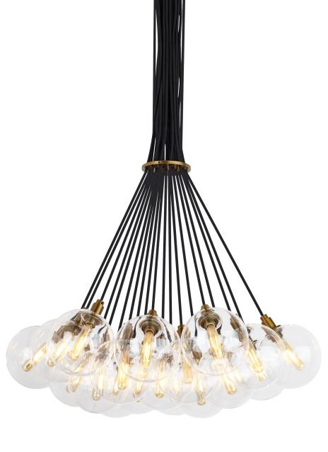 Gambit Chandelier, 19-Light, Satin Nickel, Transparent Glass Globe, 22.5"W (700GMBMP19CS 70DN4W7)