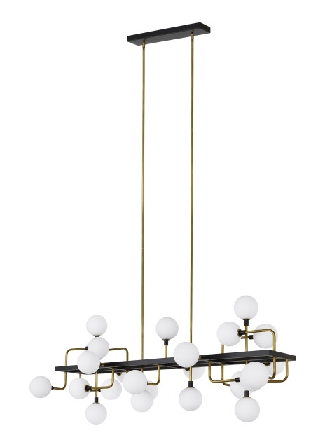 Viaggio Linear Chandelier, 25-Light, Black/Brass, Round Glass Globes, 56"W (700LSVGOOR 70DR2P4)