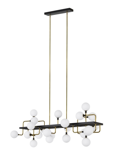 Viaggio Linear Chandelier, 25-Light, LED, Black/Brass, Round Glass Globes, 56"W (700LSVGOOR-LED930 70DR2P5)