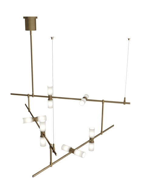 ModernRail Chandelier, 12-Light, 3-Tier, LED, Aged Brass, Frosted Glass, 48"W (700MDCHCRS 70DR3L5)