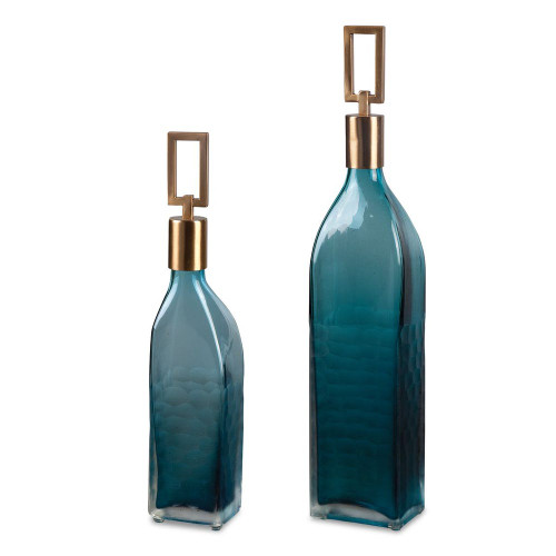 Annabella Glass Bottles, 2/Set, Teal-Green, 19"H, Uttermost (20076 9U34Z)