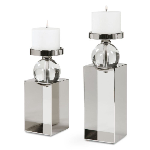 Lucian Candleholders, 2/Set, Polished Nickel, 15"H, Uttermost (17561 A3A25)
