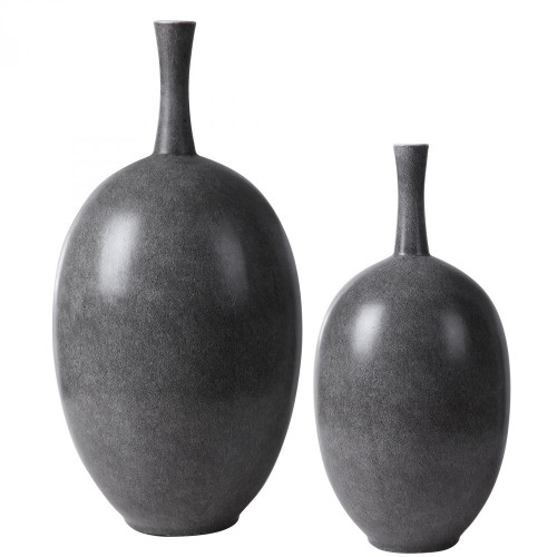 Riordan Modern Vases, 2/Set, Marbled Black, White, 20"H, Uttermost (17711 A3EXR)