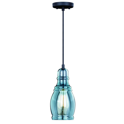 Millie Mini Pendant, 1-Light, Oil Rubbed Bronze, Smoke Blue Glass Shade, 5.25"W (P0247 FAXN)
