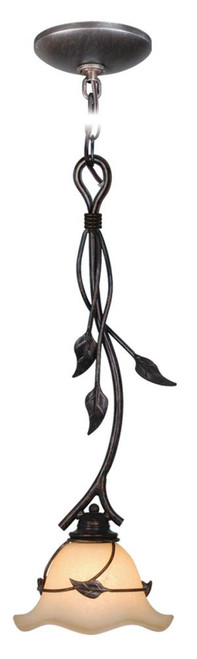 Vine Mini Pendant, 1-Light, Oil Shale, Amber Flake Glass Shade, 7.5"W (PD38807OL 81RE)