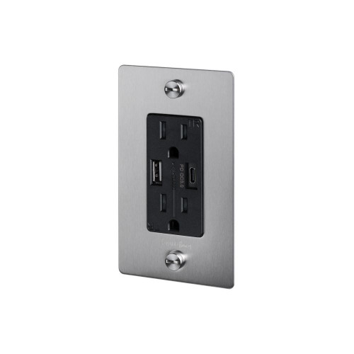 Buster + Punch 1G Combination Duplex Outlet And Usb-A + C Charger, With Logo, Steel 