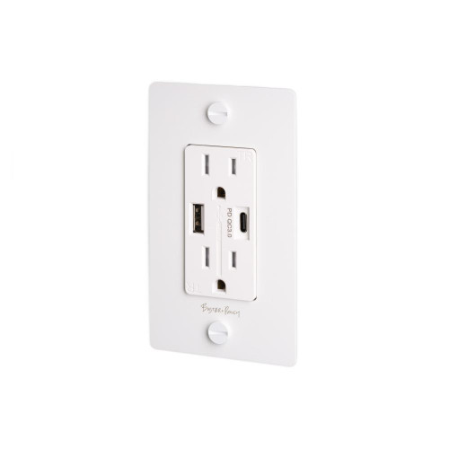Buster + Punch 1G Combination Duplex Outlet And Usb-A + C Charger, With Logo, White 