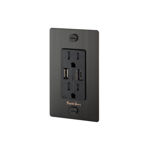 Buster + Punch 1G Combination Duplex Outlet And Usb-A + C Charger, With Logo, Smoked Bronze 