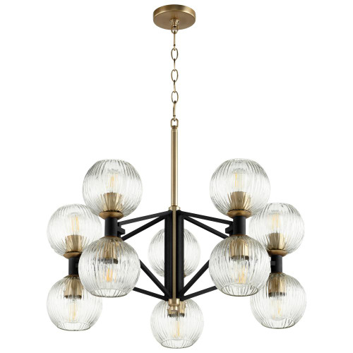 Helios Chandelier Black and Aged Brass 13.5"H