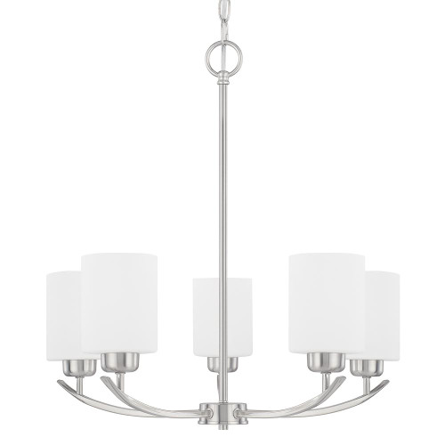 Dixon Chandelier, 5-Light, Brushed Nickel, Soft White Glass, 23"W