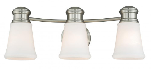 Malie Bath Vanity, 3-Light, Satin Nickel, White Frosted Opal Glass Shade, 21.75"W (W0220 F70E)