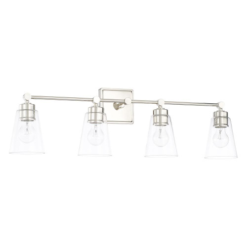 Rory Bath Vanity, 4-Light, Polished Nickel, Clear Glass, 33"W