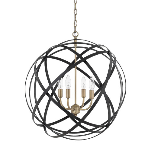 Axis Pendant, 4-Light, Aged Brass and Black, 23"W