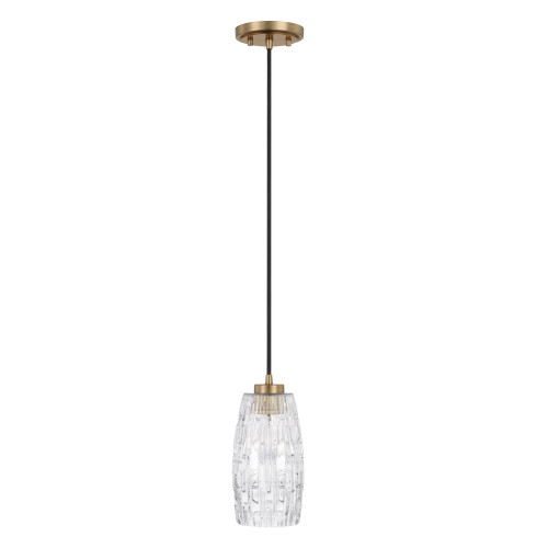 Casper Pendant, 1-Light, Aged Brass, Clear Embossed Glass, 5.25"W
