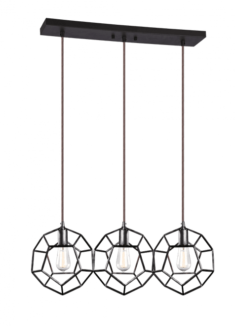 Matteo Lighting Geometry Linear Multi-Light Pendant, 3-Light, Black, 9.5"W (C54643RB 305UMAV) 