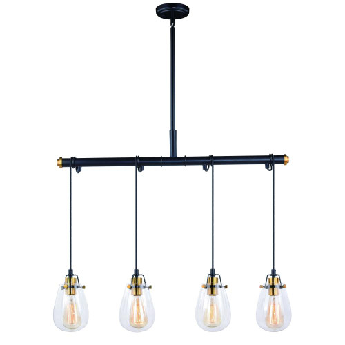 Kassidy Linear Chandelier, 4-Light, Black, Natural Brass, Clear Glass Shade, 32.5"W (P0234 FAX8)