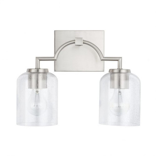 Capital Carter Bath Vanity, 2-Light, Brushed Nickel, Clear Seeded Glass, 14"W 