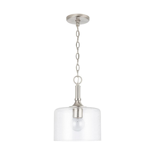Carter Pendant, 1-Light, Brushed Nickel, Clear Seeded Glass, 10"W