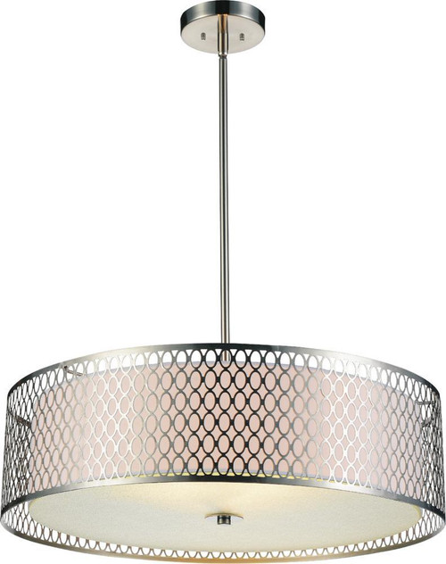 Mikayla Drum Shade Chandelier, 5-Light, Satin Nickel, Nickel Glass, 22"W (5555P22SN 3060DGR)