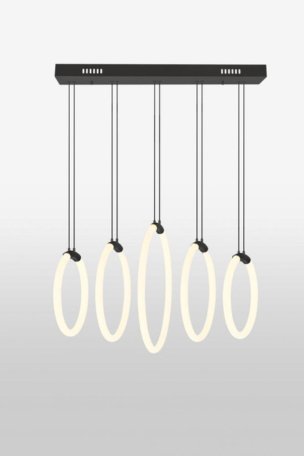 Hoops Chandelier, 5-Light, LED, Black, 23"W (1273P23-5-101-RC 3069NE9)