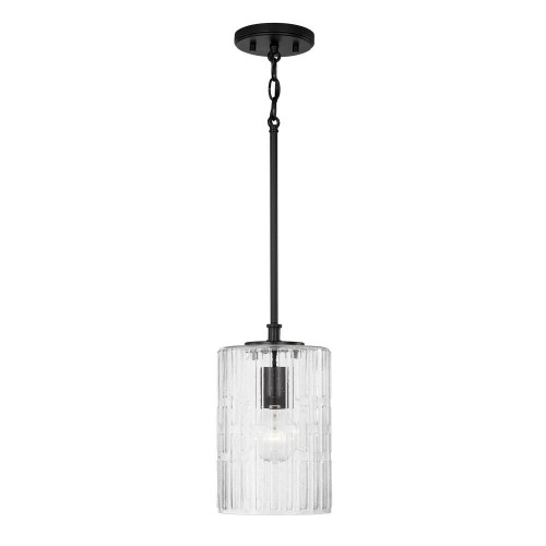Capital Emerson Pendant, 1-Light, Matte Black, Embossed Seeded Glass, 7"W 