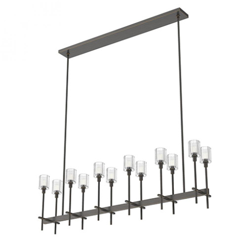 Salita Linear Chandelier, 12-Light, Urban Bronze, Ribbed Crystal, 55.5"L