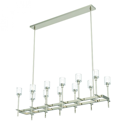 Salita Linear Pendant, 12-Light, Polished Nickel, Clear Crystal, 55.63"L