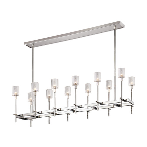 Salita Linear Chandelier, 12-Light, Polished Nickel, Ribbed Crystal, 55.63"L LP314366PNRC