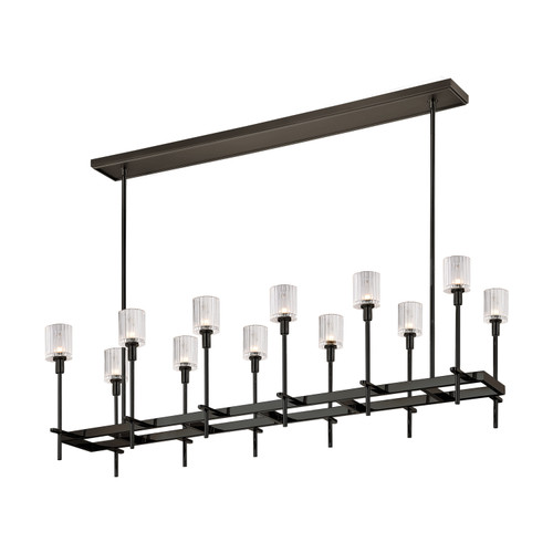 Salita Linear Chandelier, 12-Light, Urban Bronze, Ribbed Crystal, 55.63"L LP314366UBRC
