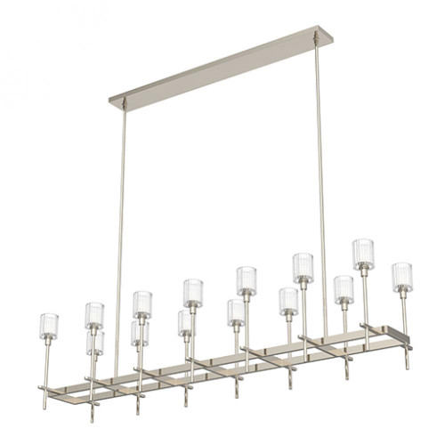 Salita Linear Chandelier, 14-Light, Polished Nickel, Ribbed Crystal, 66.25"L (LP314377PNRC 706TNPU)