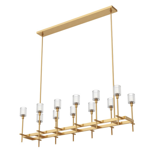 Salita Linear Chandelier, 12-Light, Vintage Brass, Ribbed Crystal, 55.5"L LP314366VBRC