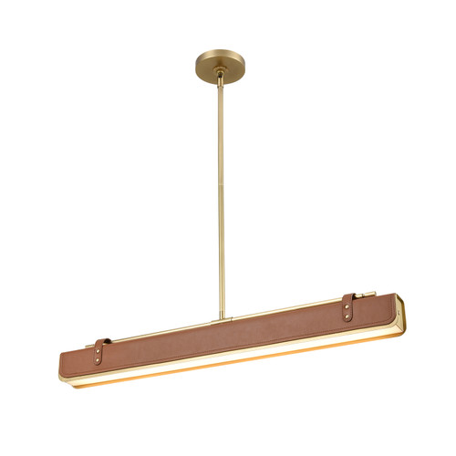 Alora Lighting Valise Linear Chandelier, 1-Light, LED, Vintage Brass, Cognac Leather, 31.5"L PD307931VBCL