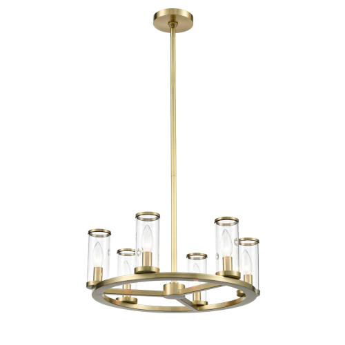Revolve Candelabra Chandelier, 6-Light, Natural Brass, Clear Glass, 18.63"D