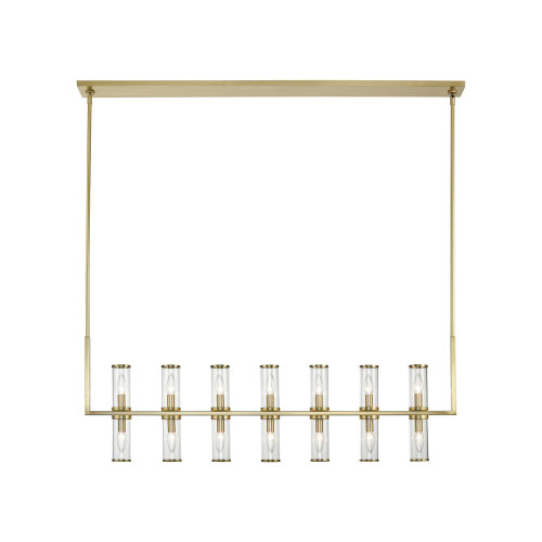 Revolve Linear Chandelier, 14-Light, Natural Brass, Clear Glass, 47.25"L