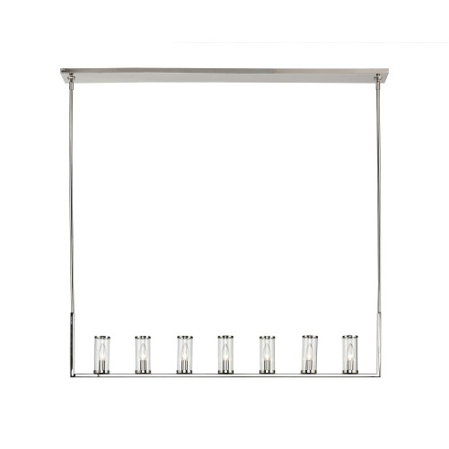 Revolve Linear Chandelier, 7-Light, Polished Nickel, Clear Glass, 47.25"L