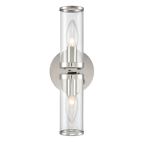 Revolve Bathroom Vanity Light, 2-Light, Polished Nickel, Clear Glass, 12.63"H