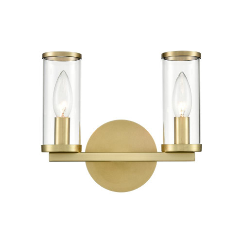 Revolve Bathroom Vanity Light, 2-Light, Natural Brass, Clear Glass, 10.38"W