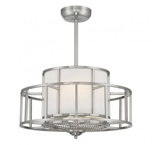 Savoy House Oslo Fandelier, 4-Light, Satin Nickel, White Linen Fabric Shade, 26"W (30-FD-126-SN AHUYQ) 
