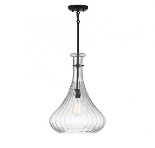 Bristo Pendant, 1-Light, Matte Black, Glass Shade, 20"H, Savoy House (7-2265-1-89 AHUZF)