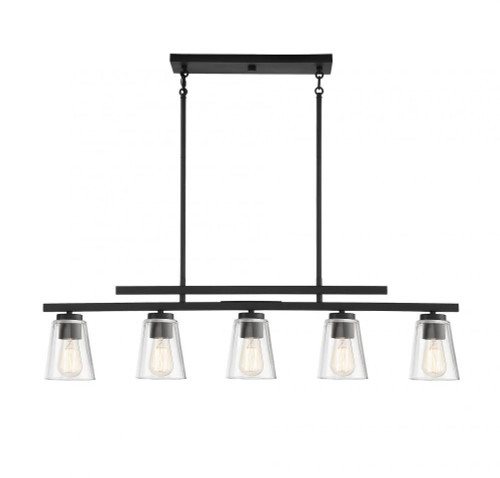 Savoy House Calhoun Linear Chandelier, 5-Light, Matte Black, Glass Shade, 5"W (1-1023-5-89 AHUZZ) 