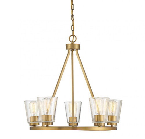 Calhoun Chandelier, 5-Light, Warm Brass, Glass Shade, 25"W (1-1021-5-322 AHUZY)