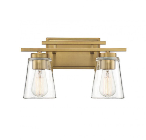 Savoy House Calhoun Bath Vanity Light, 2-Light, Warm Brass, Glass Shade, 14.58"W (8-1020-2-322 AHV0D) 
