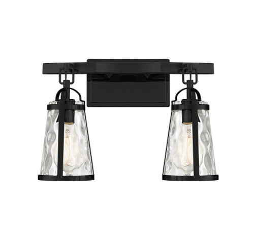 Savoy House Albany Bath Vanity Light, 2-Light, Black, Glass Shade, 16"W (8-560-2-BK AHVXD) 