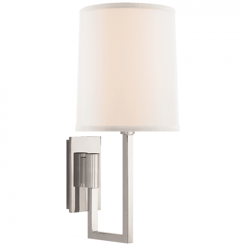 Visual Comfort & Co. Signature Collection Aspect Library Wall Sconce, 1-Light, Polished Nickel, Linen Shade, 14.5"H (BBL 2027PN-L 22QJT) 