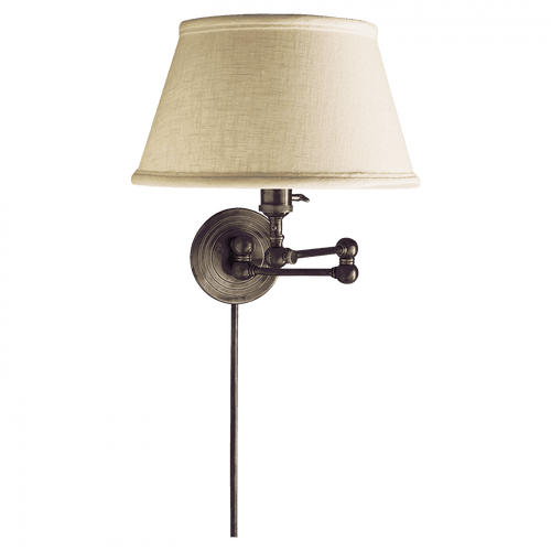 Visual Comfort & Co. Signature Collection Boston Swing Arm Wall Sconce With Plug, 1-Light, Bronze, Linen Shade, 13"H (SL 2920BZ-L 28VRL) 