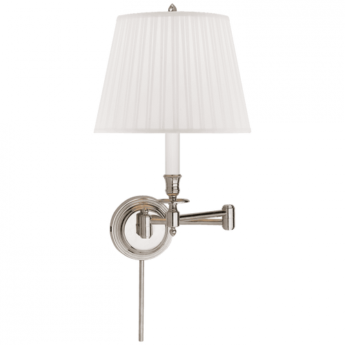 Visual Comfort & Co. Signature Collection Candlestick Swing Arm Wall Sconce With Plug, 1-Light, Polished Nickel, Silk Shade, 16"H (S 2010PN-S 2FY3Z) 