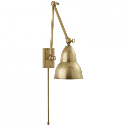 Visual Comfort & Co. Signature Collection French Library Arm Wall Sconce With Plug, 1-Light, Hand-Rubbed Antique Brass, 24"H (S 2602HAB 2FY4P) 