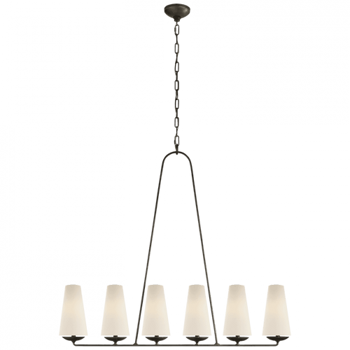 Visual Comfort & Co. Signature Collection Fontaine Linear Chandelier, 6-Light, Aged Iron, Linen Shade, 45.25"W (ARN 5201AI-L 2V2RG) 