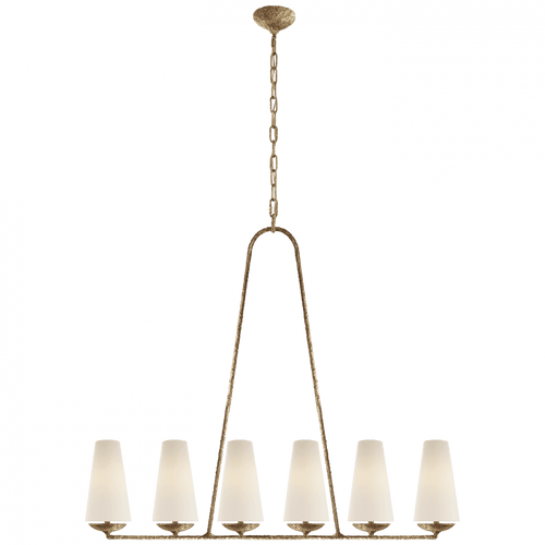 Visual Comfort & Co. Signature Collection Fontaine Linear Chandelier, 6-Light, Gilded Plaster, Linen Shade, 45.25"W (ARN 5201GP-L 2V2RH) 