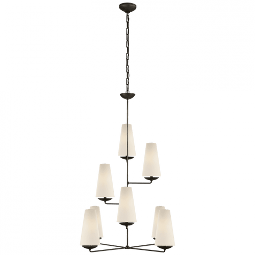 Visual Comfort & Co. Signature Collection Fontaine Vertical Chandelier, 8-Light, Aged Iron, Linen Shade, 34.25"W (ARN 5204AI-L 2N4ED) 